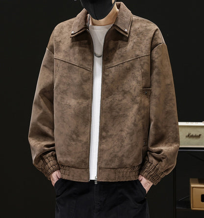 Oversized Tie-Dye Leather Moto Jacket