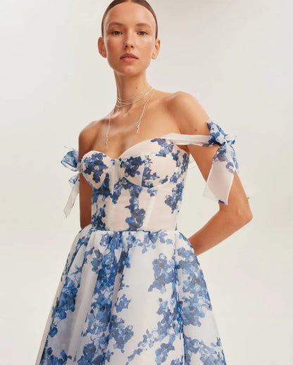 Tender floral midi tie-strap dress