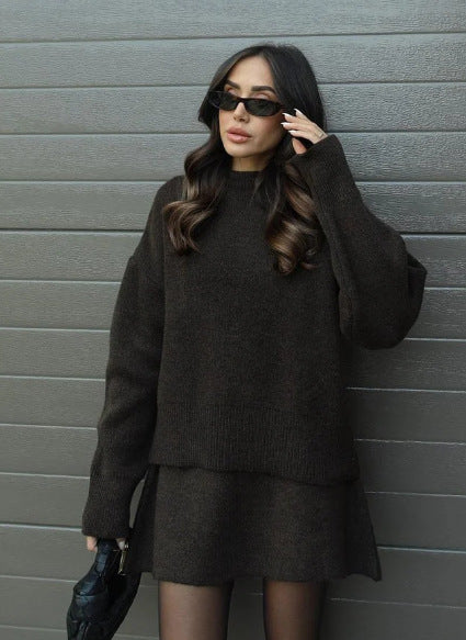 Chic Preppy Knit Sweater & Skirt Set