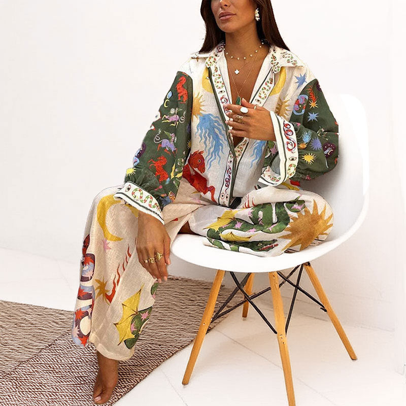 Modern Printed Suit Set | Loose Fit, Waist-Flattering Design