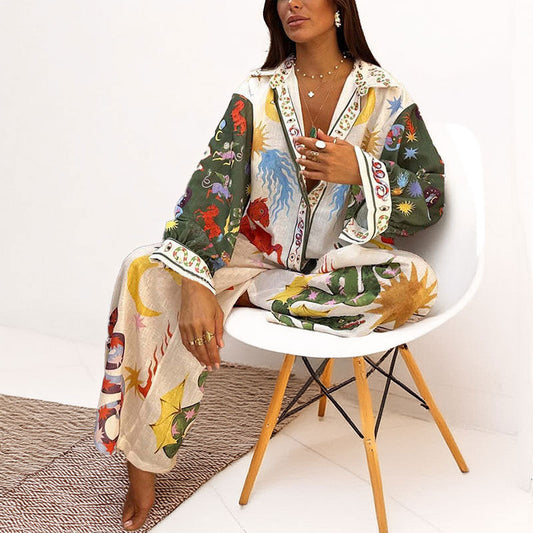 Modern Printed Suit Set | Loose Fit, Waist-Flattering Design