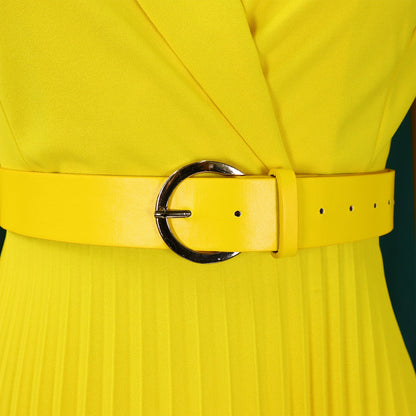 Power & Poise — Chic Suit-Collar Pleated Dress for Work & Beyond