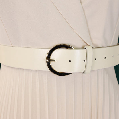 Power & Poise — Chic Suit-Collar Pleated Dress for Work & Beyond