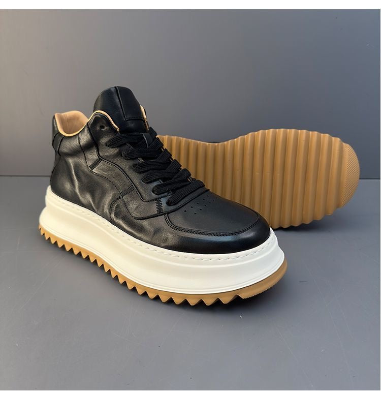 Handcrafted Vintage Cowhide High-Top Versatile Breathable Casual Chunky-Sole Sneakers