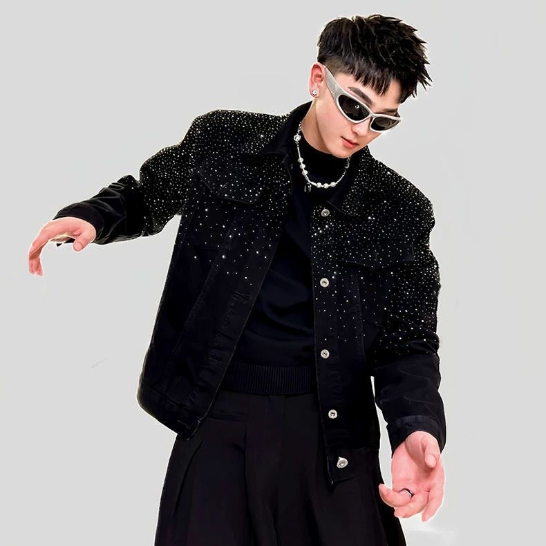 Luxury-inspired premium denim jacket with heavy-duty sparkle detailing