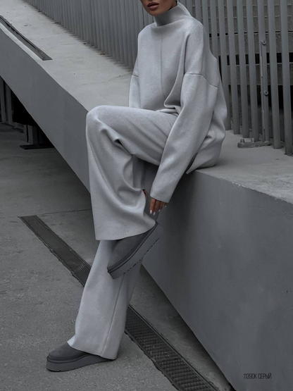 Cozy Chic Knit Set – Split-Hem Top & Wide-Leg Pants