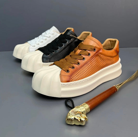 Handcrafted Vintage Shell-Toe Fashionable and Versatile Height-Boosting Low-Top Skate Shoes