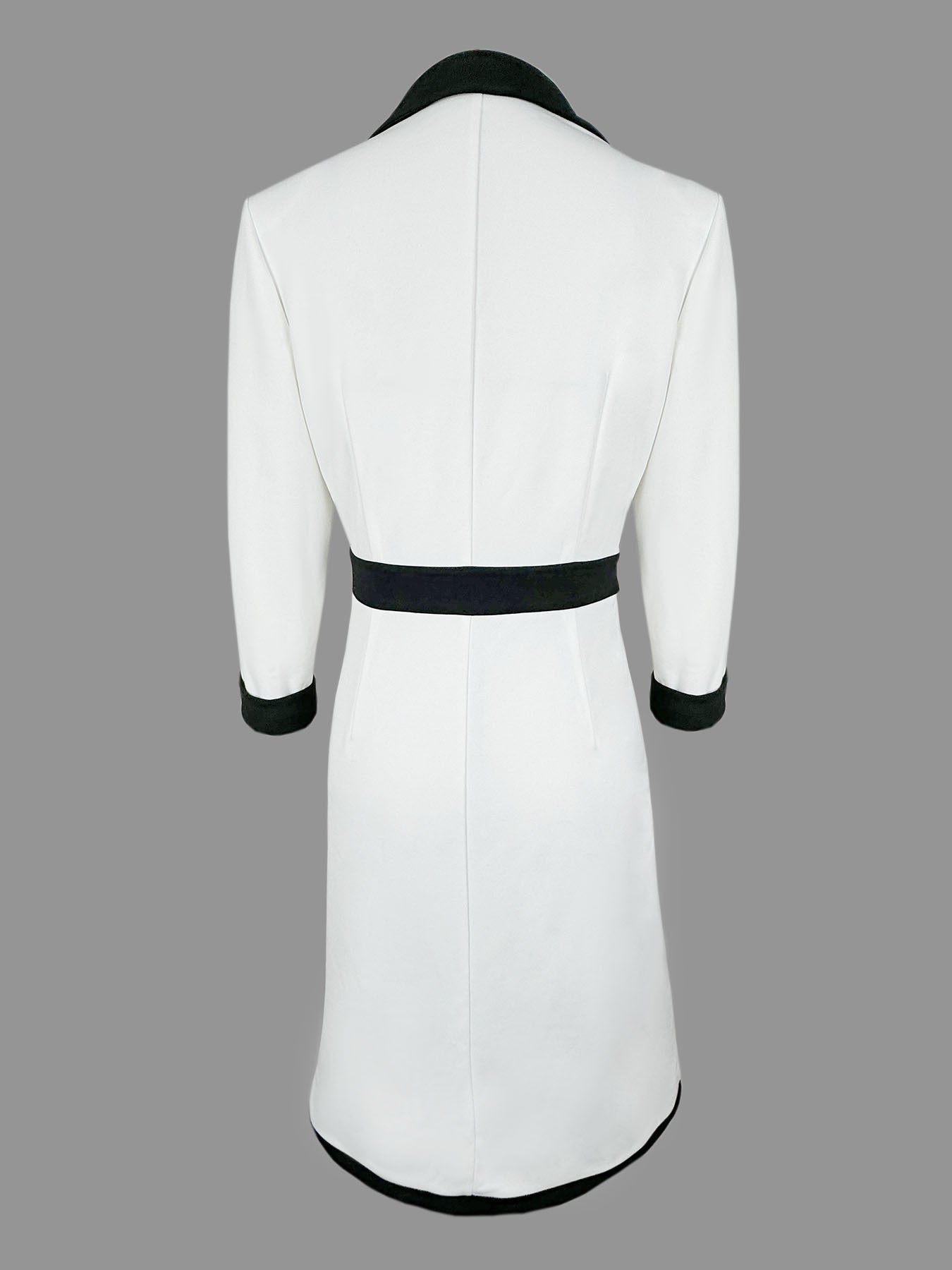 Parisian Elegance Figure-Flattering Black & White Color-Block Midi Dress