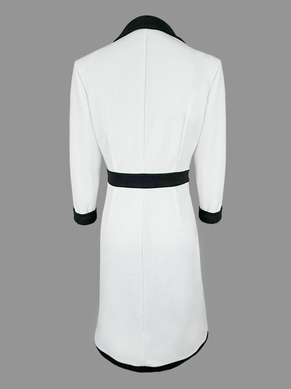 Parisian Elegance Figure-Flattering Black & White Color-Block Midi Dress