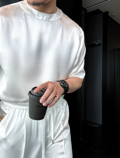 Acetic Acid Minimalist Trend Short-Sleeve Crew Neck Casual T-Shirt and Shorts Set