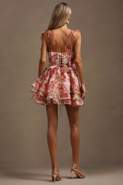 Hester Sleeveless V-Neck Lacing Flounce Mini Dress