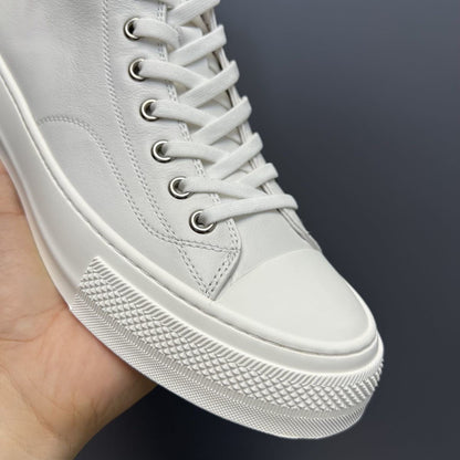High-top full-grain leather versatile fashion casual chunky-sole sneakers