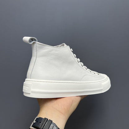 High-top full-grain leather versatile fashion casual chunky-sole sneakers