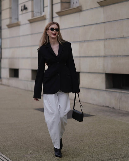 Chic V-Neck Waist-Cinched Blazer