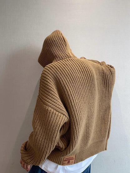 Autumn/Winter Vintage Oversized Knit Single-Button Hooded Sweater Jacket