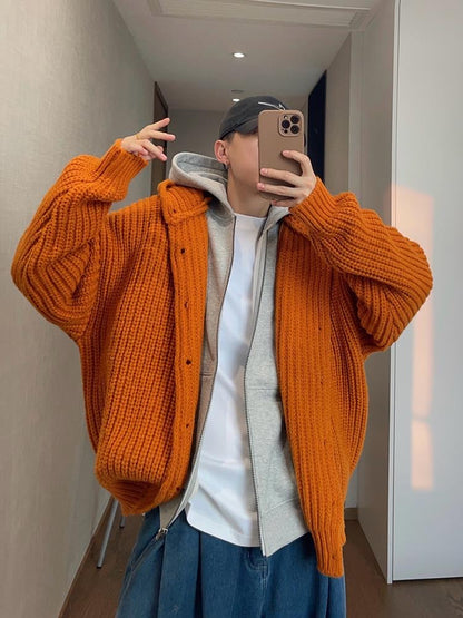Autumn/Winter Vintage Oversized Knit Single-Button Hooded Sweater Jacket