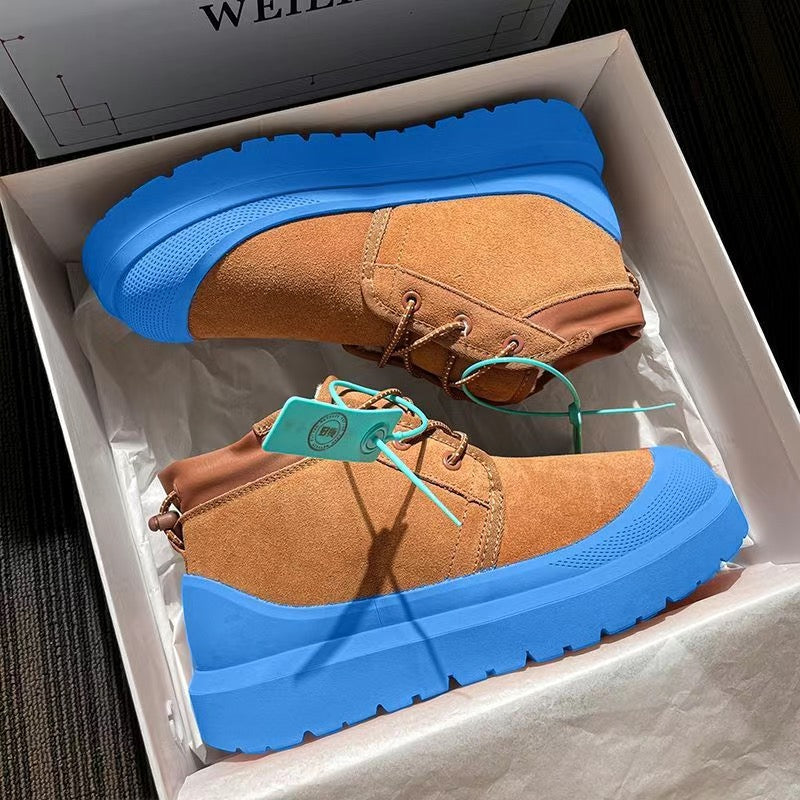 Winter Unisex Fur-Lined Thick-Sole Genuine Leather Snow Boots