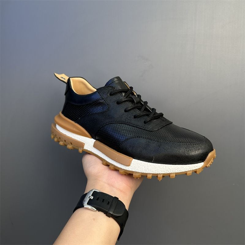 Handcrafted Vintage Horsehide Breathable Lightweight Soft Sole Height-Enhancing Athletic Versatile Holiday Casual Non-Slip Running Shoes