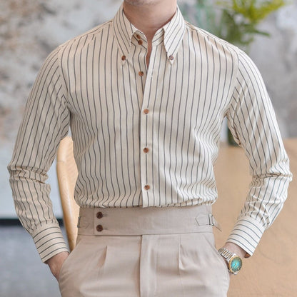 Men’s Striped Dress Shirt, Slim Fit Long Sleeve Business Shirt with Pointed Collar