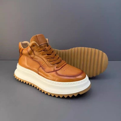 Handcrafted Vintage Cowhide High-Top Versatile Breathable Casual Chunky-Sole Sneakers