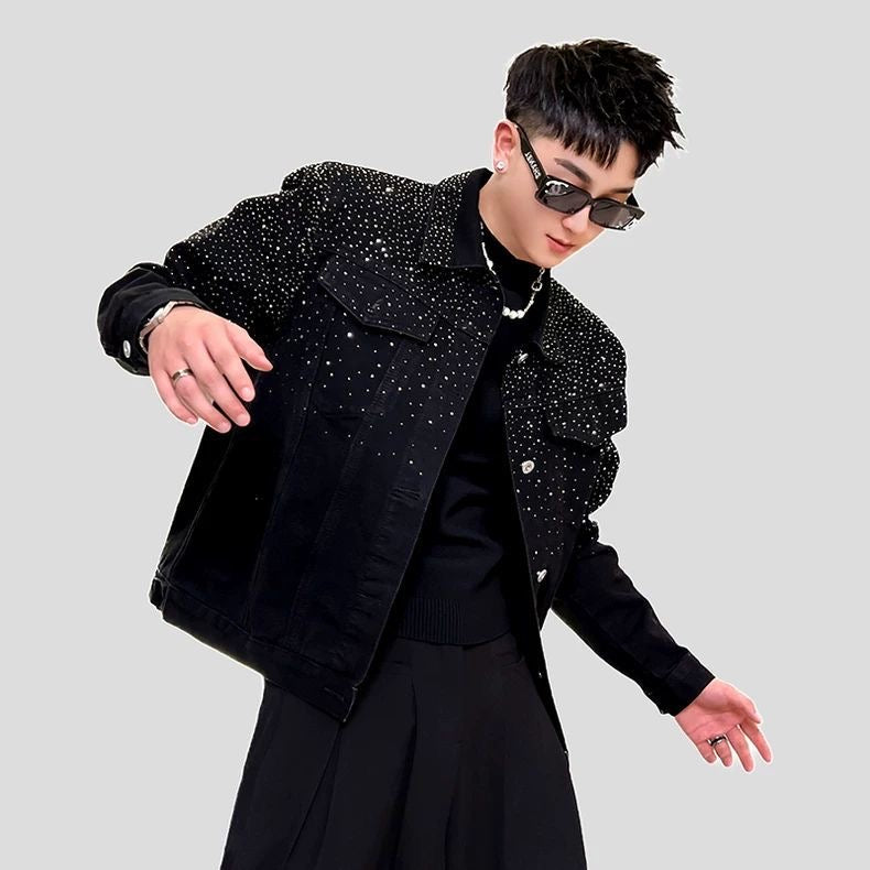 Luxury-inspired premium denim jacket with heavy-duty sparkle detailing