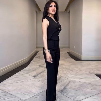 Fashion Sleeveless V-Neck Pantsuit