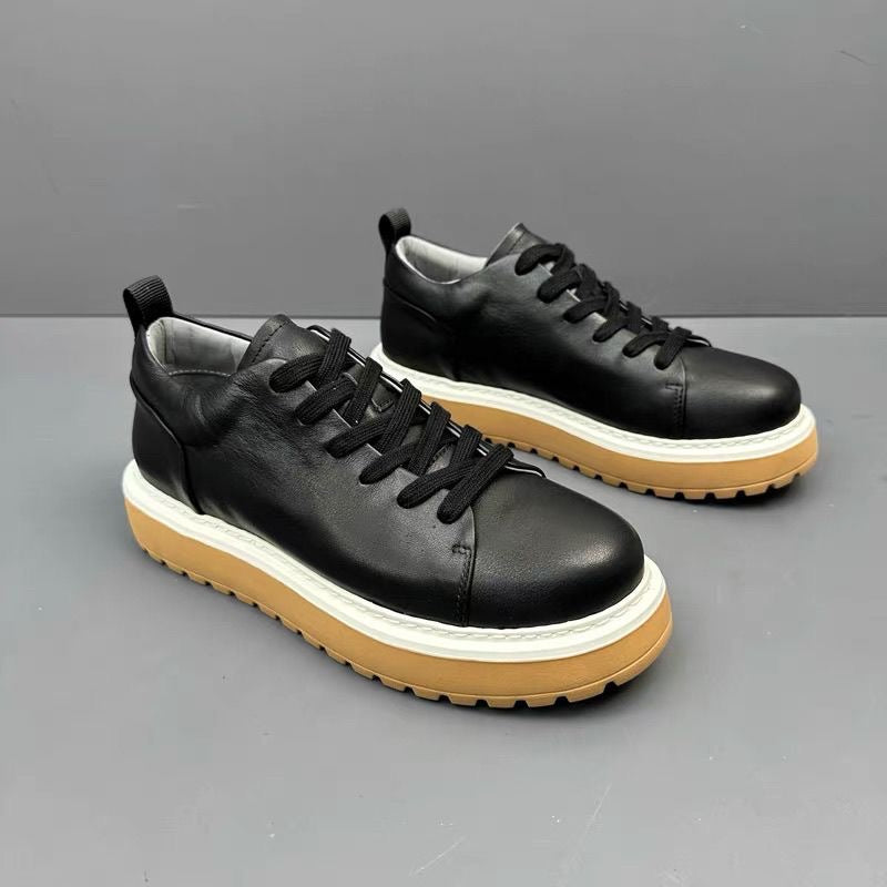 Fashionable Genuine Leather Versatile Chunky Sole Trendy Skate Shoes