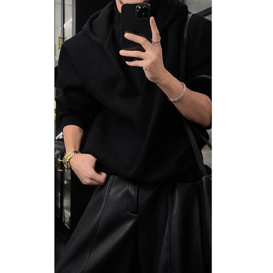 Autumn/Winter Vintage-Style Oversized Hooded Sweatshirt with Fake Two-Piece Design