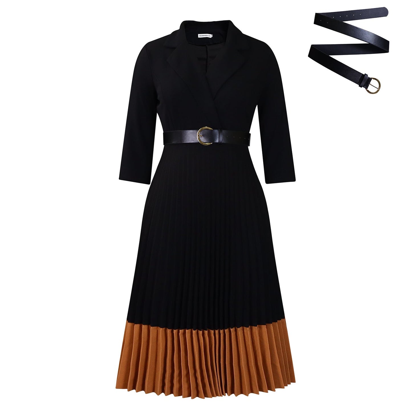 Power & Poise — Chic Suit-Collar Pleated Dress for Work & Beyond
