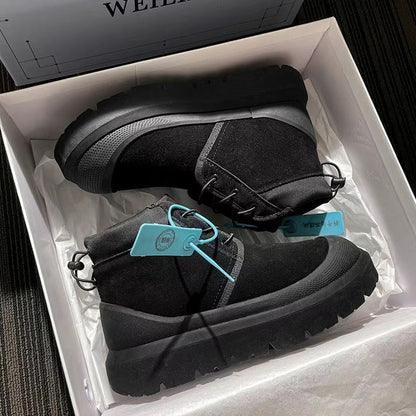 Winter Unisex Fur-Lined Thick-Sole Genuine Leather Snow Boots