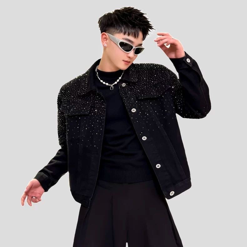 Luxury-inspired premium denim jacket with heavy-duty sparkle detailing