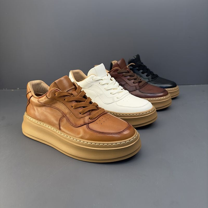 Handcrafted Vintage Horsehide Thick-Sole Casual Sneakers