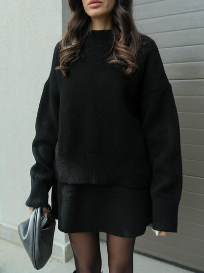 Chic Preppy Knit Sweater & Skirt Set