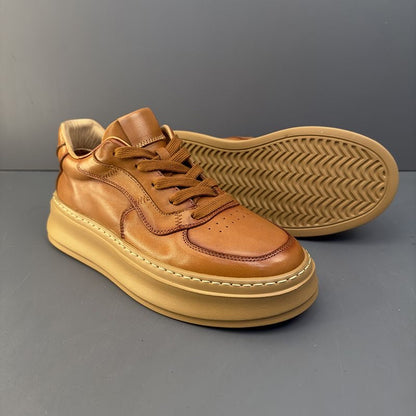 Handcrafted Vintage Horsehide Thick-Sole Casual Sneakers