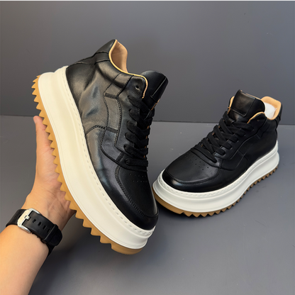Handcrafted Vintage Cowhide High-Top Versatile Breathable Casual Chunky-Sole Sneakers