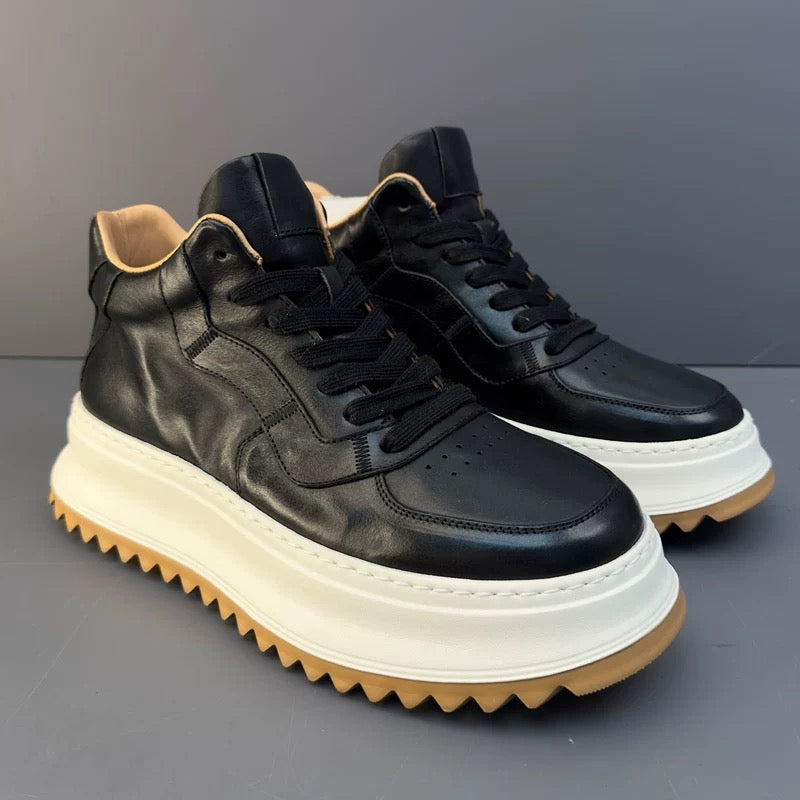 Handcrafted Vintage Cowhide High-Top Versatile Breathable Casual Chunky-Sole Sneakers