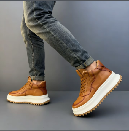 Handcrafted Vintage Cowhide High-Top Versatile Breathable Casual Chunky-Sole Sneakers