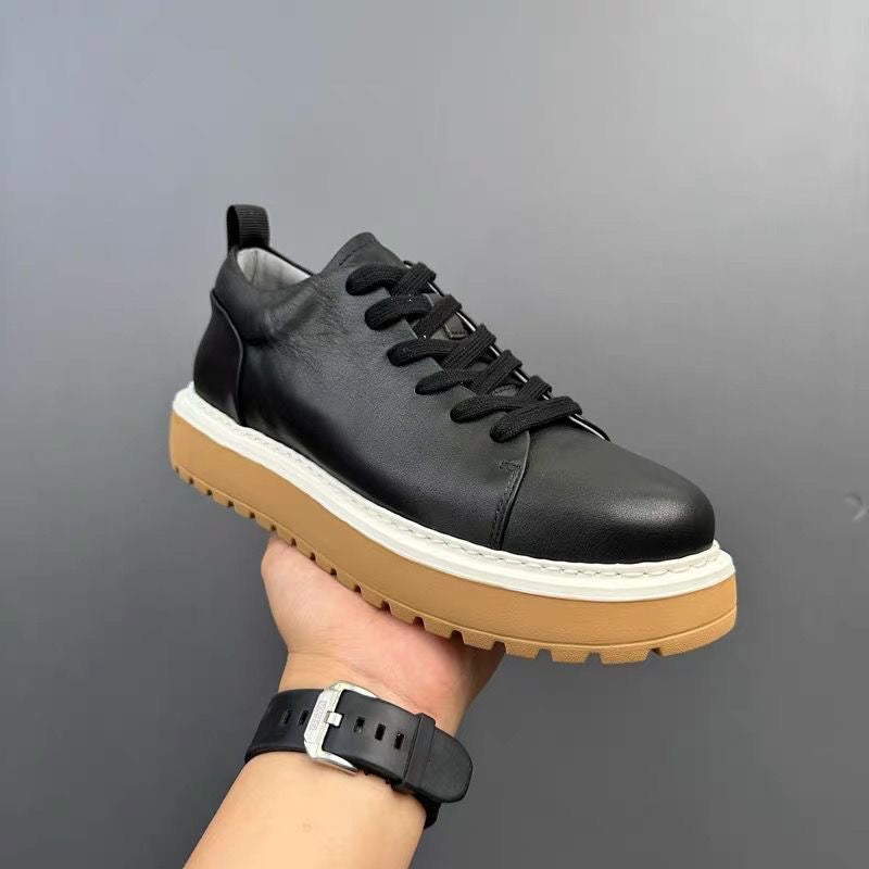 Fashionable Genuine Leather Versatile Chunky Sole Trendy Skate Shoes