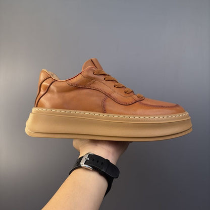 Handcrafted Vintage Horsehide Thick-Sole Casual Sneakers