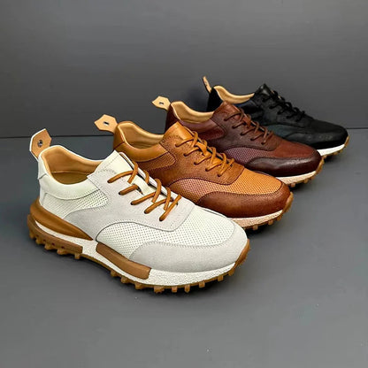 Handcrafted Vintage Horsehide Breathable Lightweight Soft Sole Height-Enhancing Athletic Versatile Holiday Casual Non-Slip Running Shoes