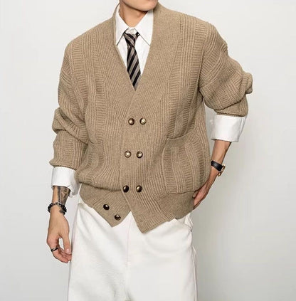 Oversized Double-Breasted Knit Cardigan – V-Neck