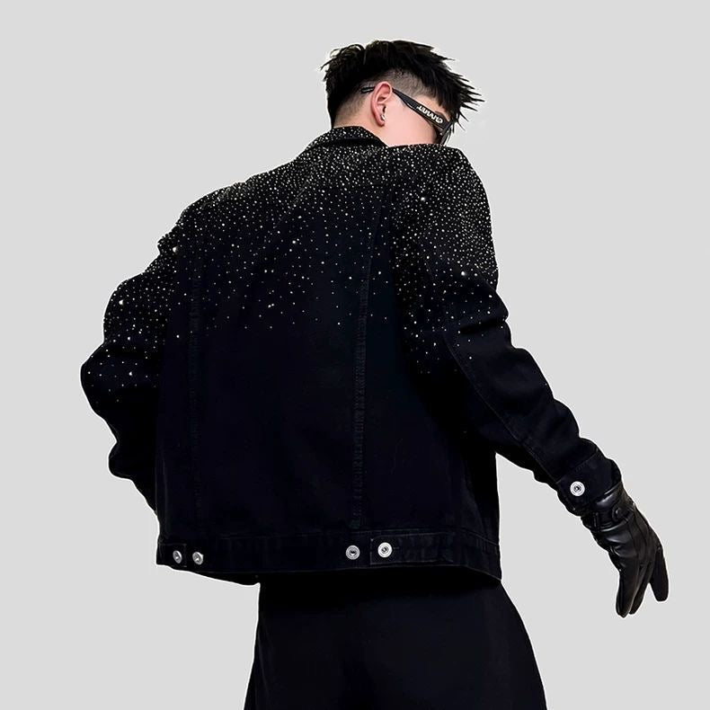 Luxury-inspired premium denim jacket with heavy-duty sparkle detailing