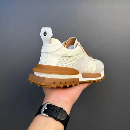 Handcrafted Vintage Horsehide Breathable Lightweight Soft Sole Height-Enhancing Athletic Versatile Holiday Casual Non-Slip Running Shoes