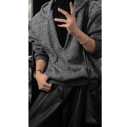 Autumn/Winter Vintage-Style Oversized Hooded Sweatshirt with Fake Two-Piece Design