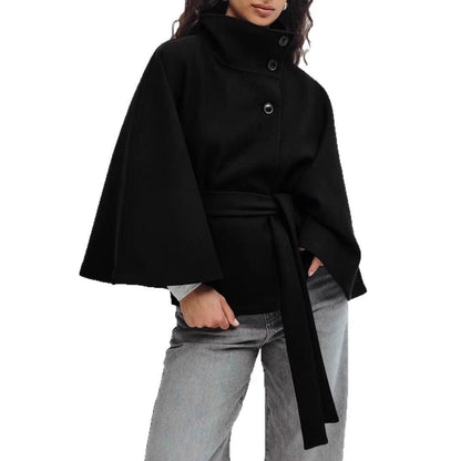 Women’s Wool Belted Trench Coat with Cape Collar