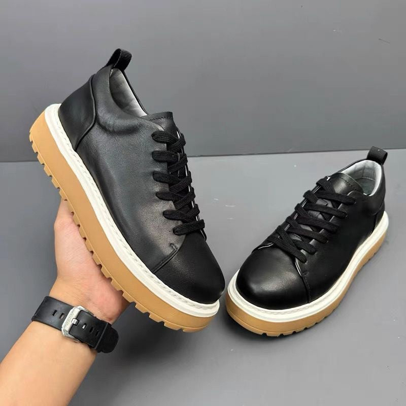 Fashionable Genuine Leather Versatile Chunky Sole Trendy Skate Shoes