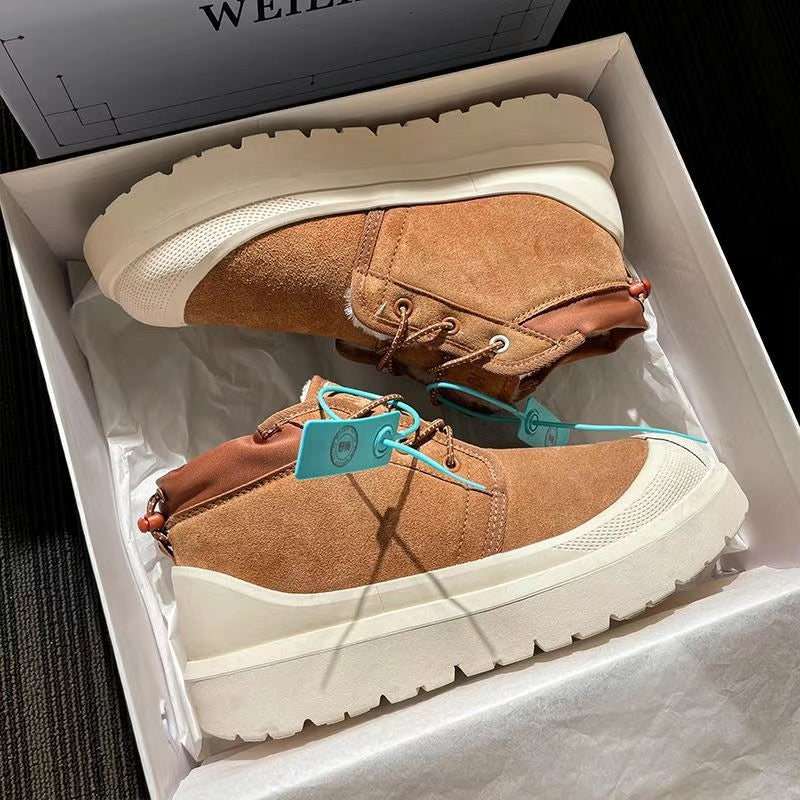 Winter Unisex Fur-Lined Thick-Sole Genuine Leather Snow Boots