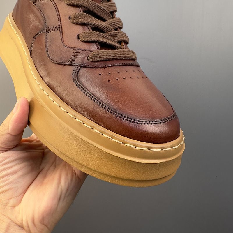 Handcrafted Vintage Horsehide Thick-Sole Casual Sneakers