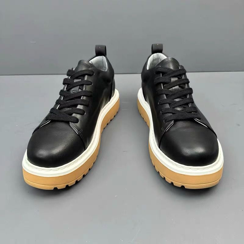 Fashionable Genuine Leather Versatile Chunky Sole Trendy Skate Shoes