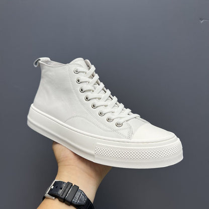High-top full-grain leather versatile fashion casual chunky-sole sneakers